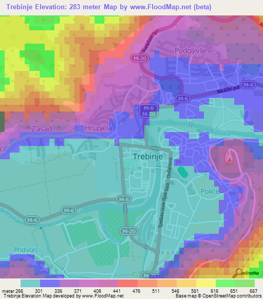 Trebinje,Bosnia and Herzegovina Elevation Map