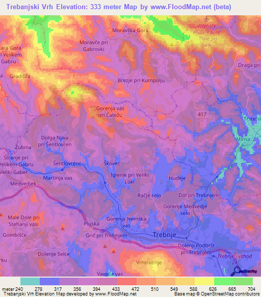 Trebanjski Vrh,Slovenia Elevation Map