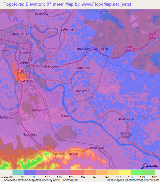 Topolovac,Croatia Elevation Map