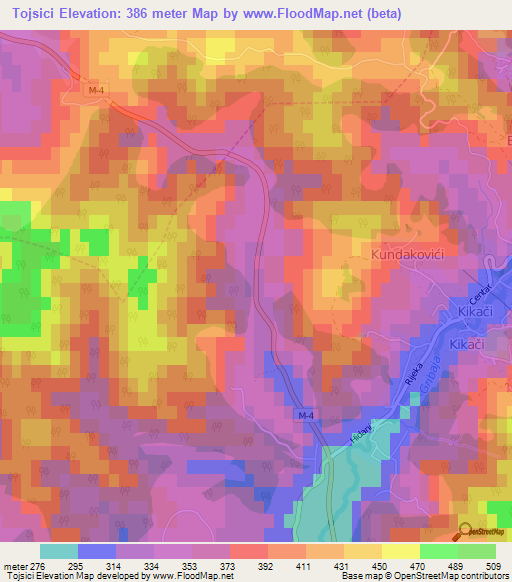 Tojsici,Bosnia and Herzegovina Elevation Map