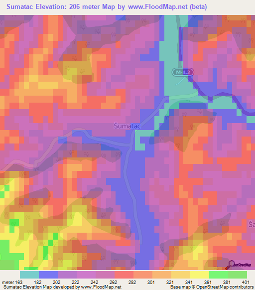 Sumatac,Bosnia and Herzegovina Elevation Map