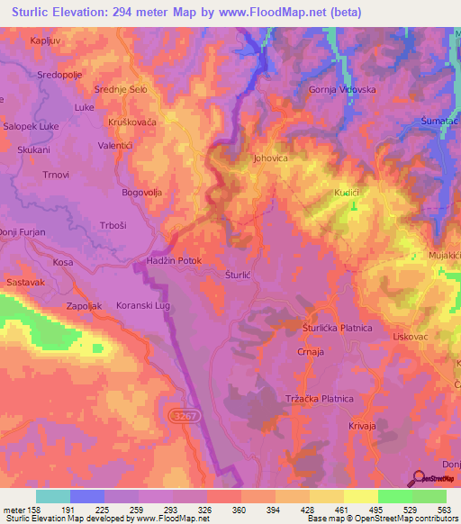 Sturlic,Bosnia and Herzegovina Elevation Map