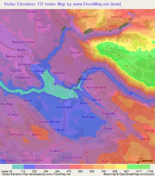 Stolac,Bosnia and Herzegovina Elevation Map