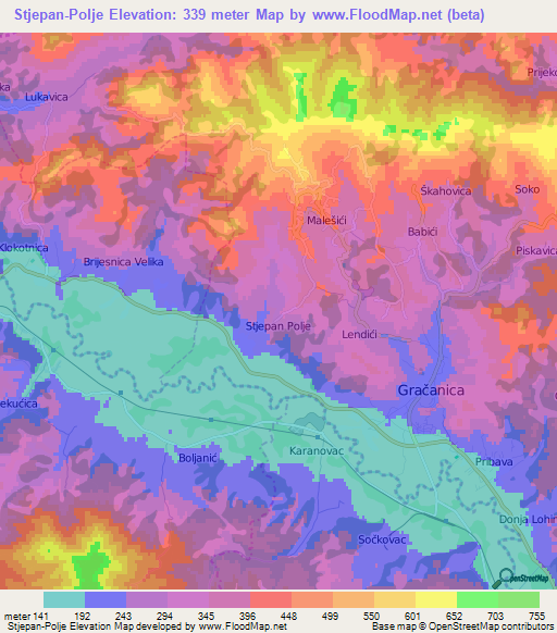 Stjepan-Polje,Bosnia and Herzegovina Elevation Map