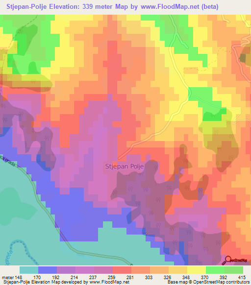 Stjepan-Polje,Bosnia and Herzegovina Elevation Map