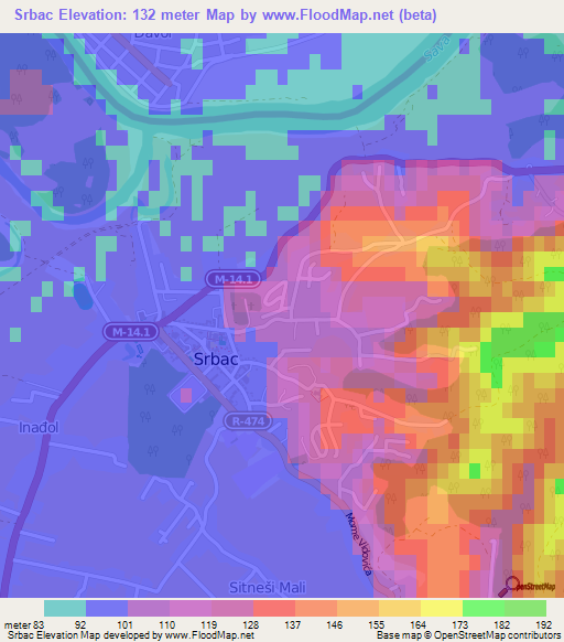 Srbac,Bosnia and Herzegovina Elevation Map