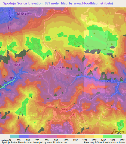 Spodnja Sorica,Slovenia Elevation Map