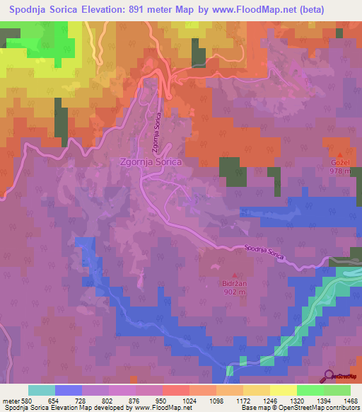 Spodnja Sorica,Slovenia Elevation Map