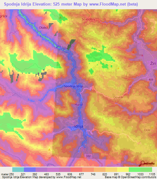 Spodnja Idrija,Slovenia Elevation Map