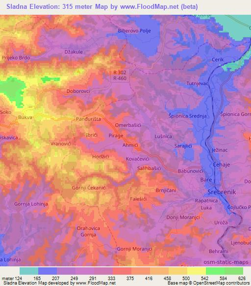 Sladna,Bosnia and Herzegovina Elevation Map