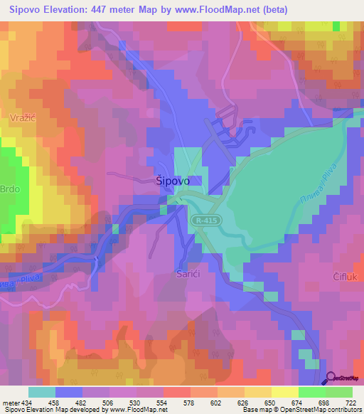 Sipovo,Bosnia and Herzegovina Elevation Map