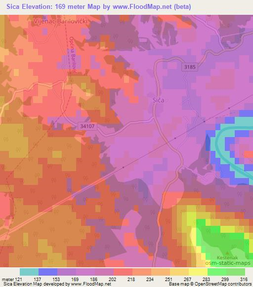 Sica,Croatia Elevation Map