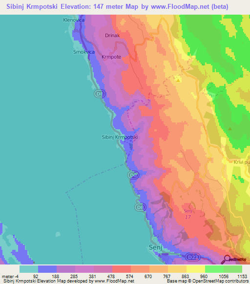 Sibinj Krmpotski,Croatia Elevation Map