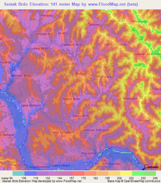 Sestak Brdo,Croatia Elevation Map