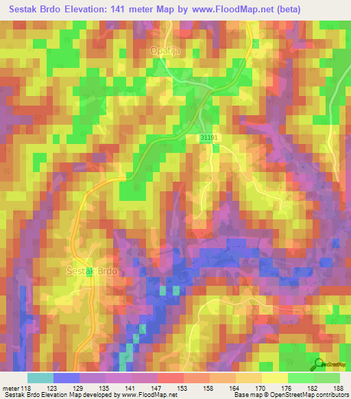 Sestak Brdo,Croatia Elevation Map