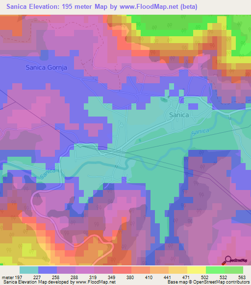 Sanica,Bosnia and Herzegovina Elevation Map