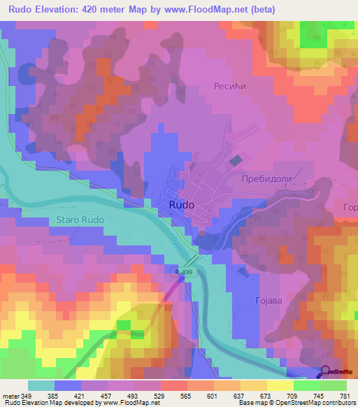 Rudo,Bosnia and Herzegovina Elevation Map