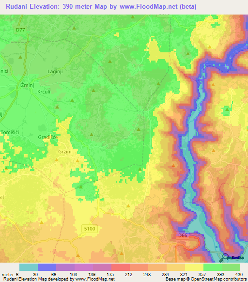 Rudani,Croatia Elevation Map