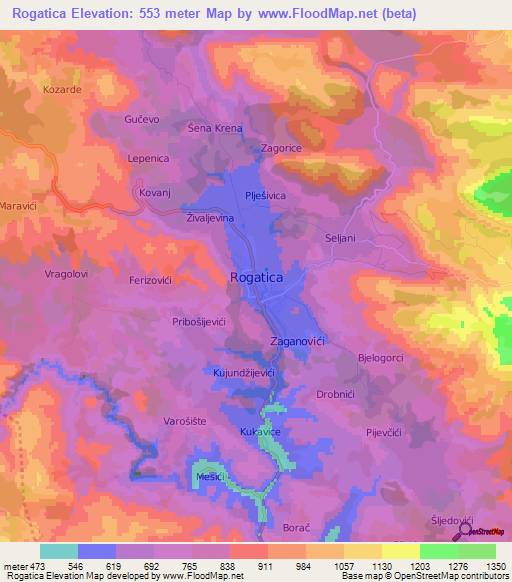 Rogatica,Bosnia and Herzegovina Elevation Map