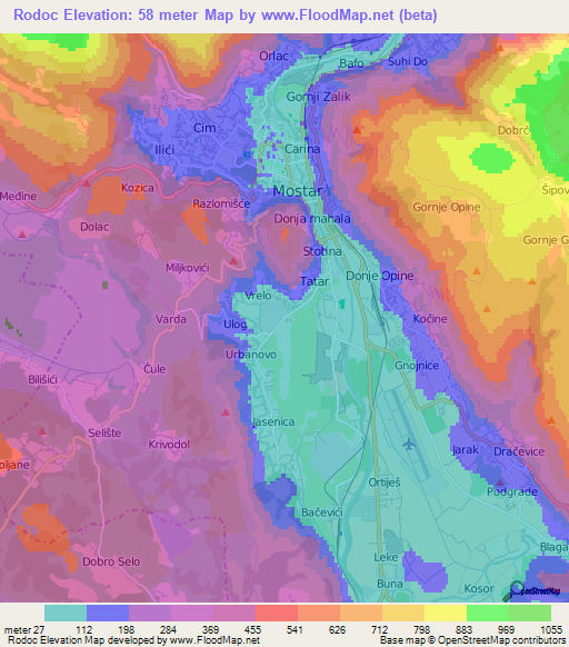 Rodoc,Bosnia and Herzegovina Elevation Map