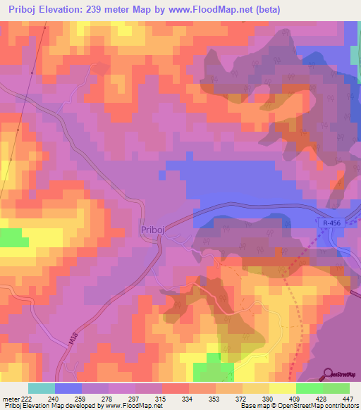 Priboj,Bosnia and Herzegovina Elevation Map