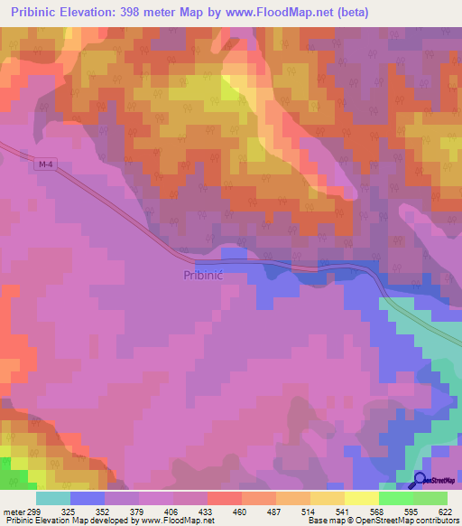 Pribinic,Bosnia and Herzegovina Elevation Map
