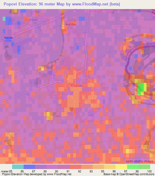 Popovi,Bosnia and Herzegovina Elevation Map