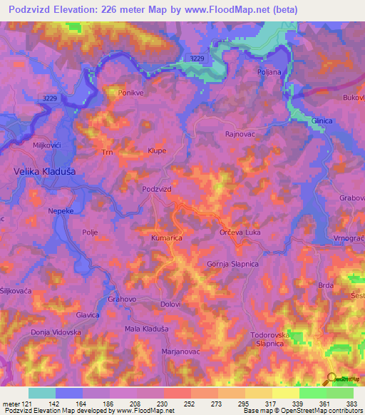 Podzvizd,Bosnia and Herzegovina Elevation Map