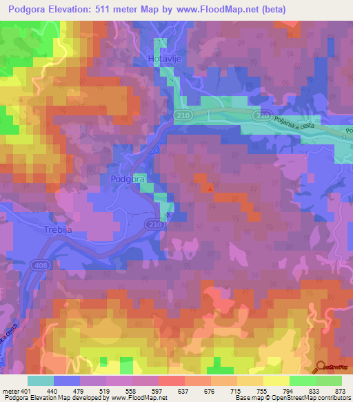 Podgora,Slovenia Elevation Map