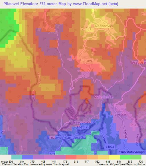 Pilatovci,Croatia Elevation Map