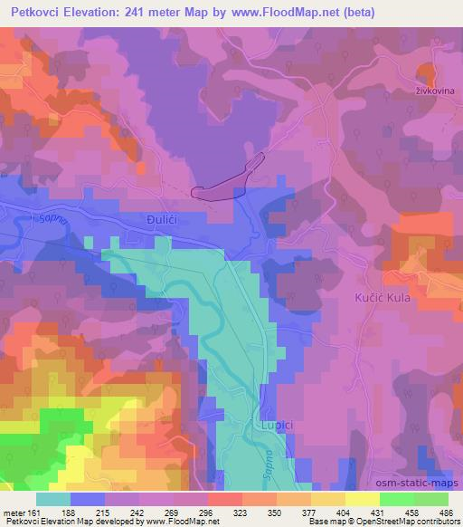 Petkovci,Bosnia and Herzegovina Elevation Map
