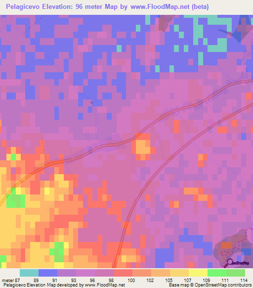 Pelagicevo,Bosnia and Herzegovina Elevation Map