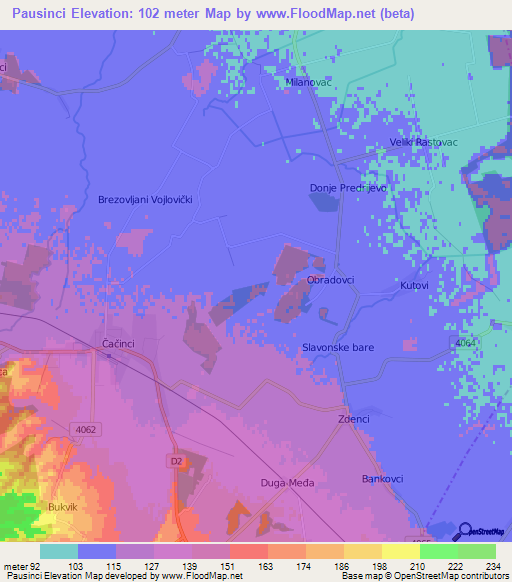 Pausinci,Croatia Elevation Map