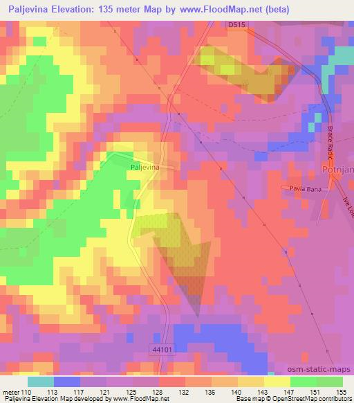 Paljevina,Croatia Elevation Map