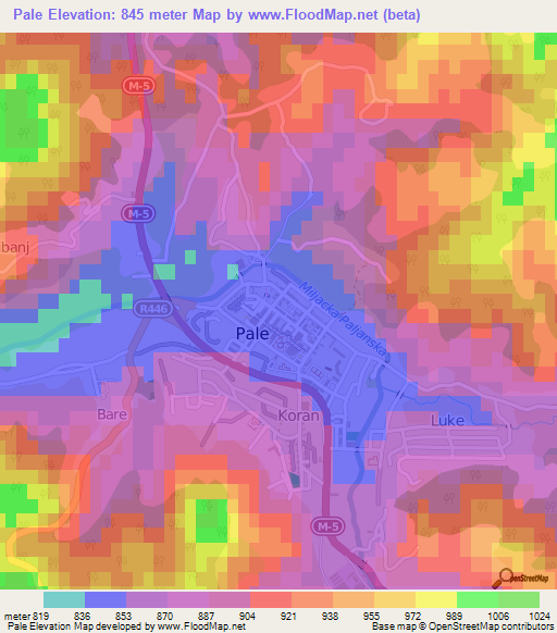 Pale,Bosnia and Herzegovina Elevation Map