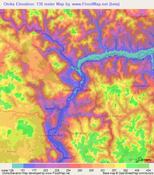 Otoka,Bosnia and Herzegovina Elevation Map