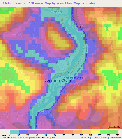 Otoka,Bosnia and Herzegovina Elevation Map