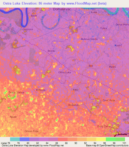 Ostra Luka,Bosnia and Herzegovina Elevation Map