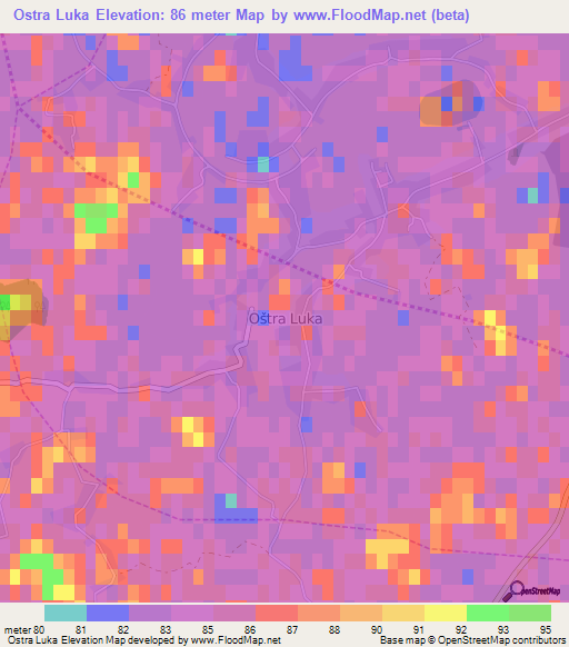 Ostra Luka,Bosnia and Herzegovina Elevation Map