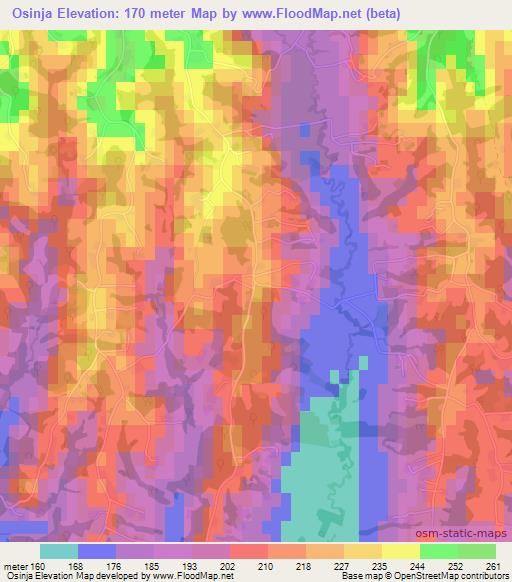 Osinja,Bosnia and Herzegovina Elevation Map