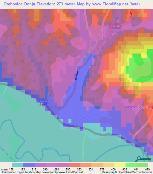 Orahovica Donja,Bosnia and Herzegovina Elevation Map
