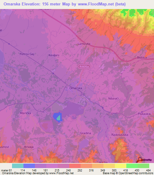 Omarska,Bosnia and Herzegovina Elevation Map
