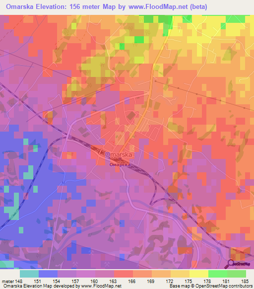Omarska,Bosnia and Herzegovina Elevation Map