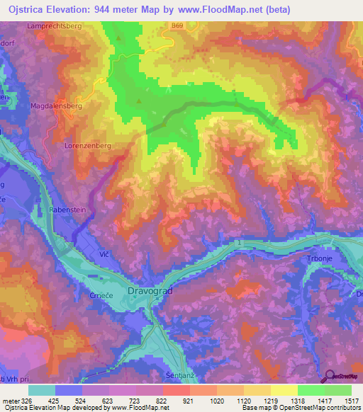 Ojstrica,Slovenia Elevation Map