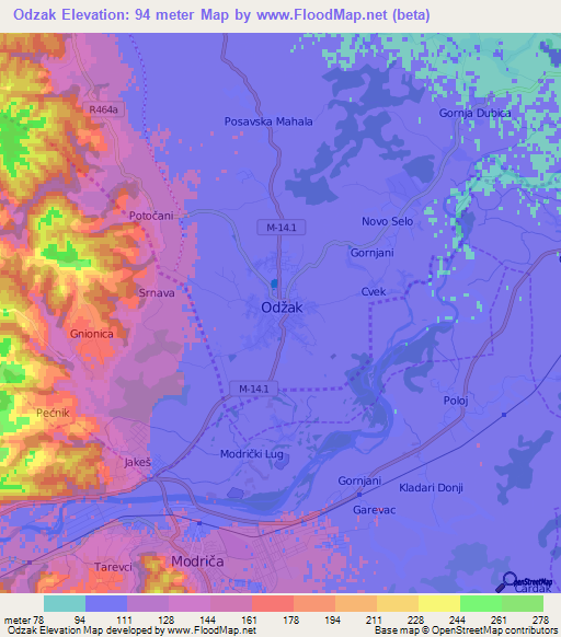 Odzak,Bosnia and Herzegovina Elevation Map