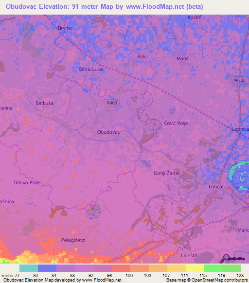 Obudovac,Bosnia and Herzegovina Elevation Map