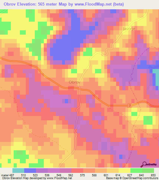Obrov,Slovenia Elevation Map
