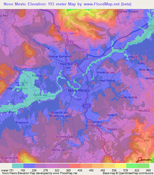 Novo Mesto,Slovenia Elevation Map