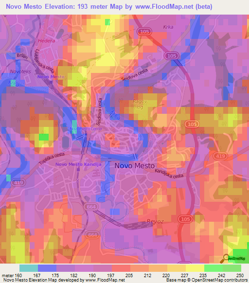 Novo Mesto,Slovenia Elevation Map