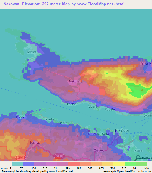 Nakovanj,Croatia Elevation Map